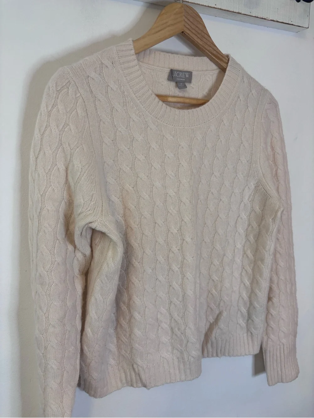J. Crew Cream Cable-Knit Cashmere Crewneck Sweater